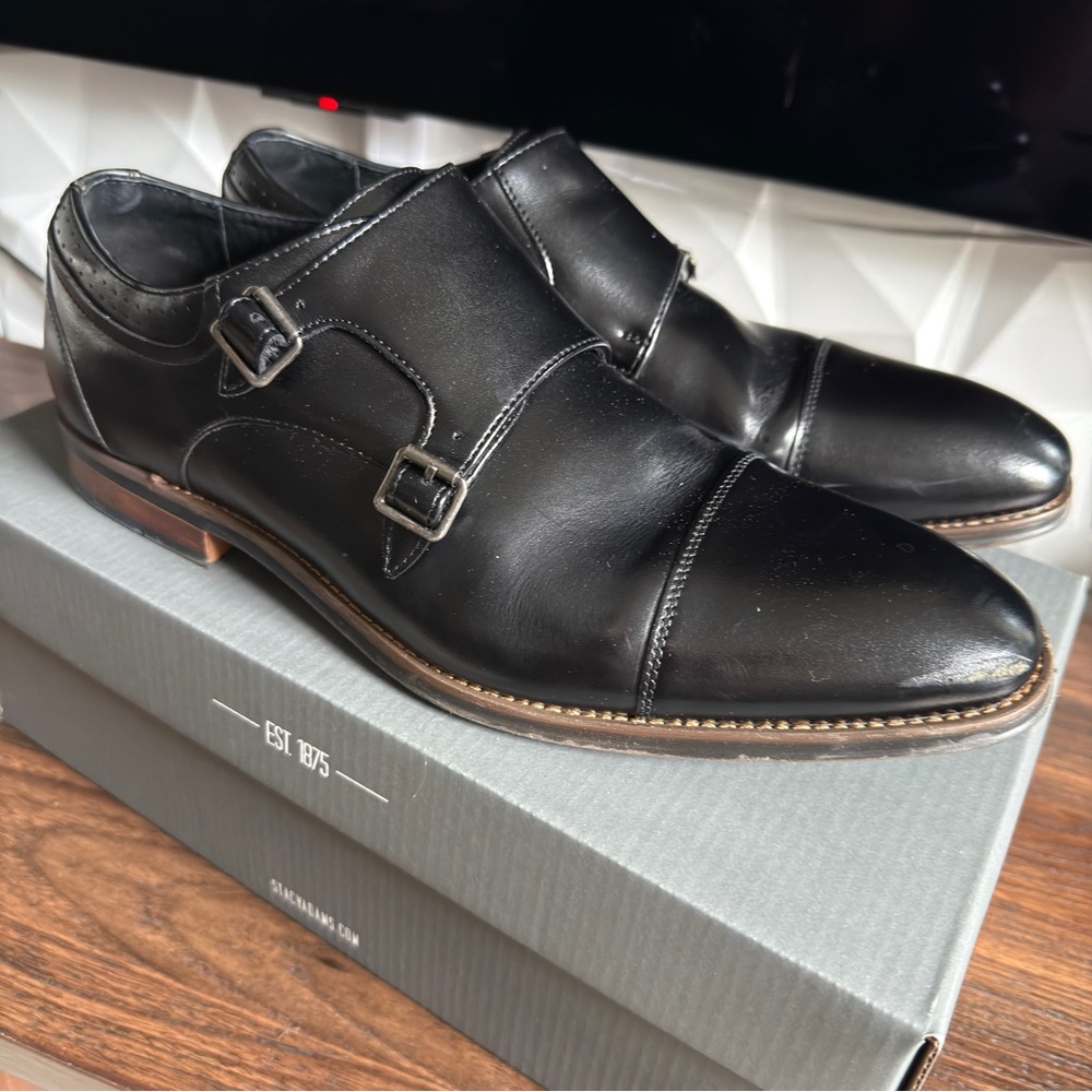 Stacy Adam’s Black Oxford Leather Shoes with Cap Toe